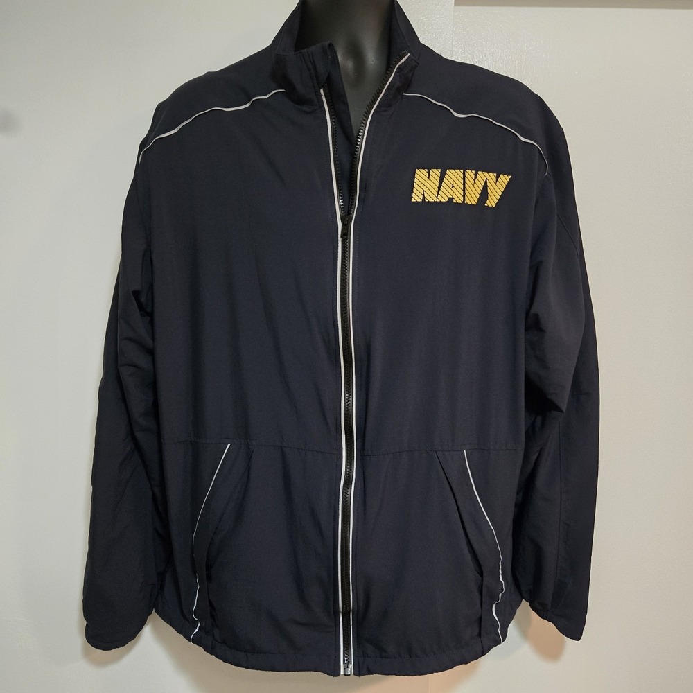 US Navy Fitness Suit Jacket Size Large Navy Blue Running PT Jacket Windbreaker